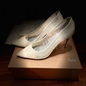 Christian Louboutin Kate Draperia 85mm Mesh Wedding Heels Pumps White 8US 38EU